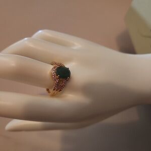 JTV Green Emerald White Zircon 18K Gold Over Sterling Silver Ring